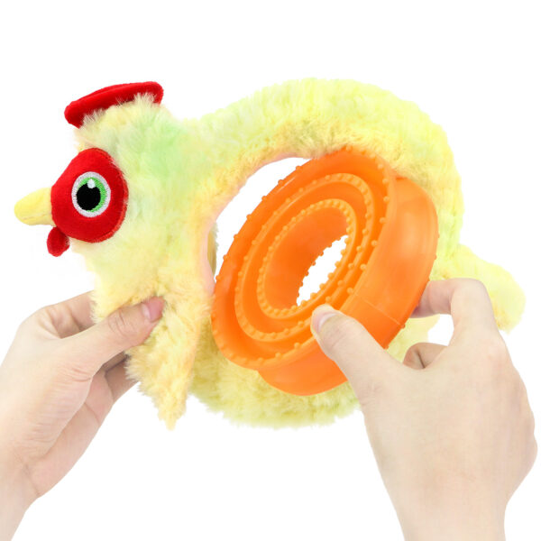 Chiwava 2 in 1 Interactive Squeaky Crinkle Plush Dog Toy Chicken with Slow Food Bowl for Small Medium Dogs – Bild 4