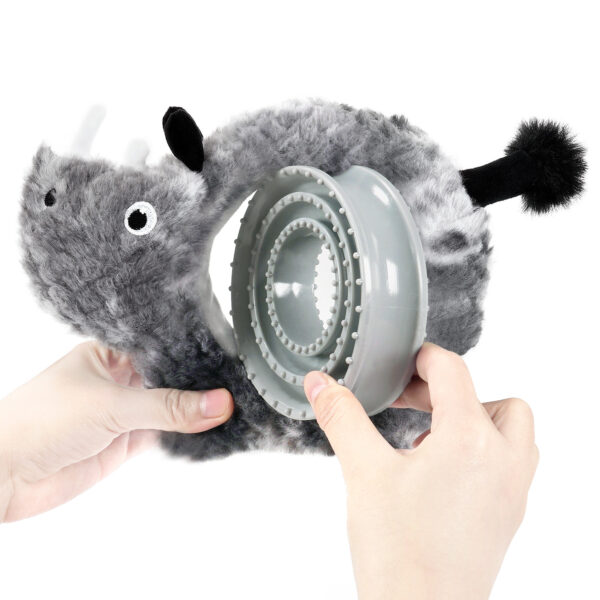 Chiwava 2 in 1 Interactive Squeaky Plush Dog Toy Rhinoceros with Slow Food Bowl for Small Medium Dogs - Image 4