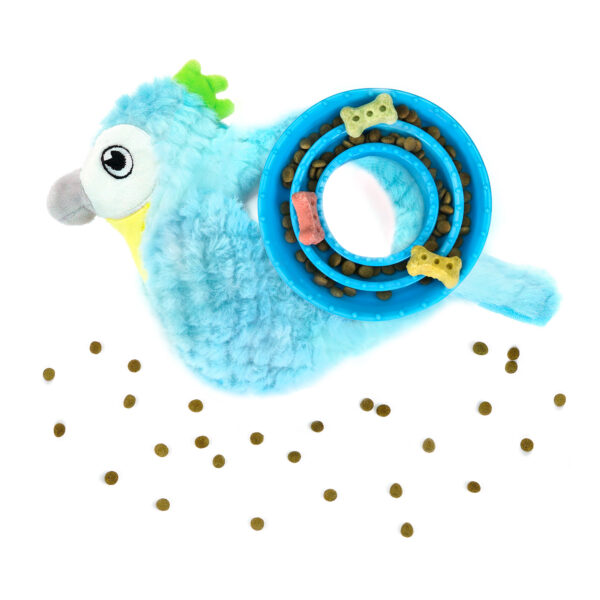 Chiwava 2 in 1 Interactive Squeaky Crinkle Plush Dog Toy Bird with Slow Food Bowl for Small Medium Dogs