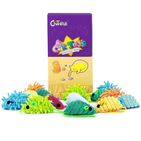 Chiwava 27PCS Striped  Shaggy Cat Toy Mice with Rattle Assorted Small Mouse Interactive Play for Indoor Cats Mix Color – Bild 2