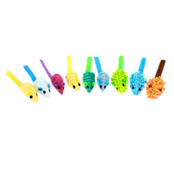 Chiwava 27PCS Striped  Shaggy Cat Toy Mice with Rattle Assorted Small Mouse Interactive Play for Indoor Cats Mix Color - 画像 (4)