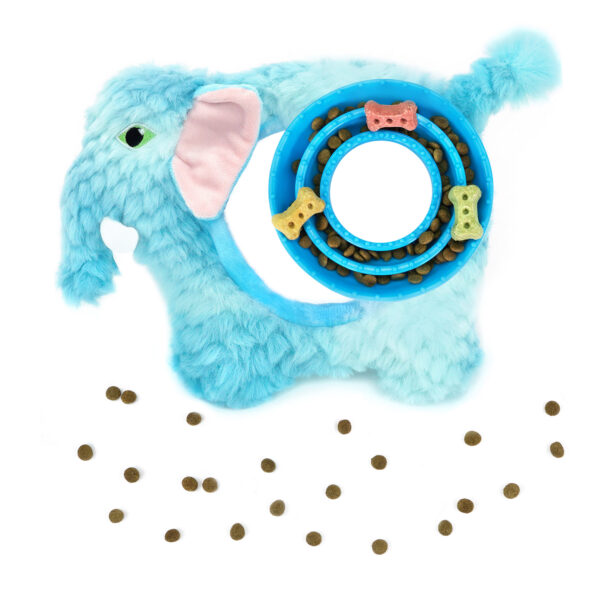 Chiwava 2 in 1 Interactive Squeaky Crinkle Plush Dog Toy Elephant with Slow Food Bowl for Small Medium Dogs